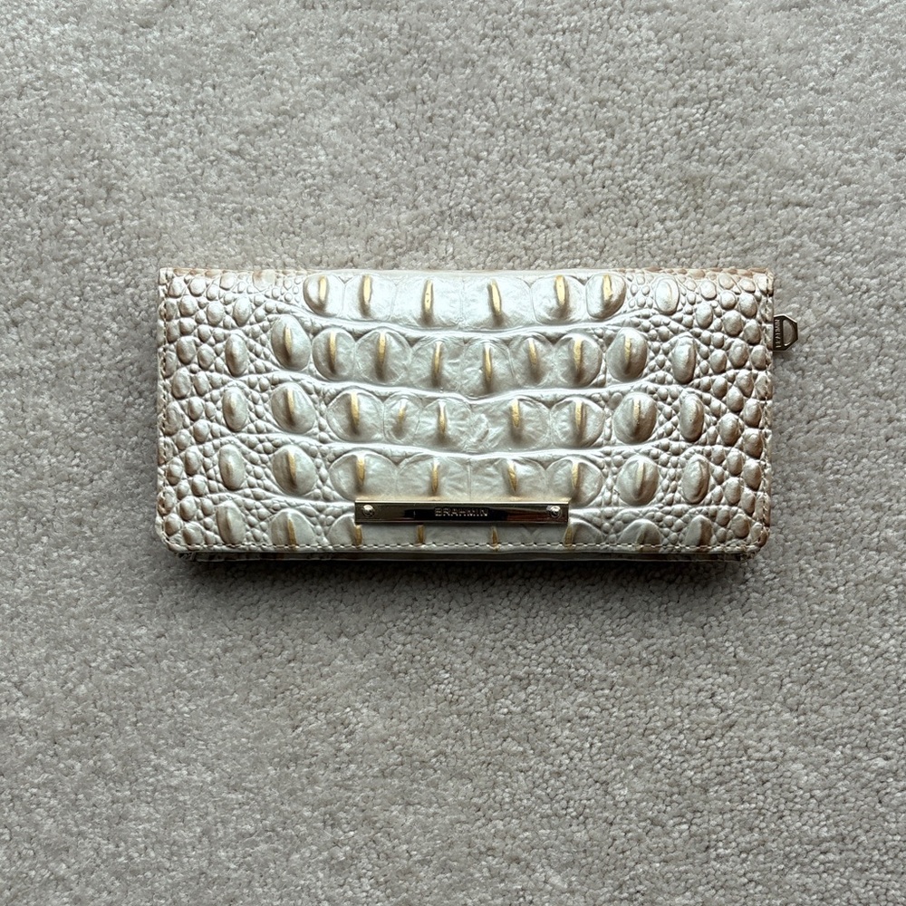 Brand New Brahmin Metallic Gold Croc-Embossed Continental Wallet